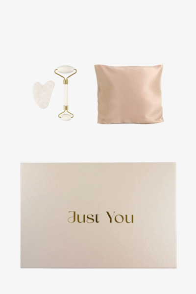 Zestaw - jedwabna poszewka, roller masujący i płytka Gua Sha Silk Serenity Kit