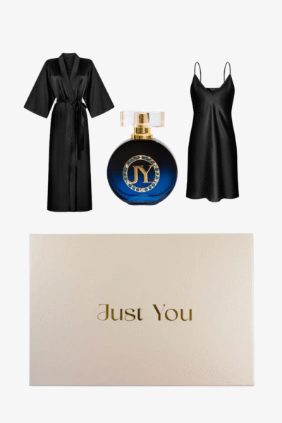 Zestaw - jedwabny szlafrok, koszulka i perfumy z feromonami sukcesu