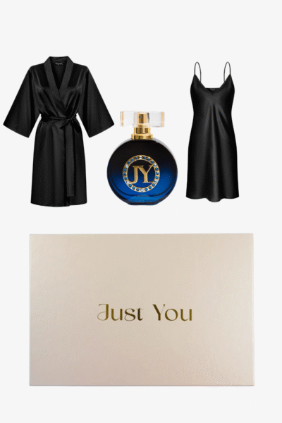 Zestaw - krótki szlafrok z jedwabiu i koszulka, damskie perfumy z feromonami sukcesu