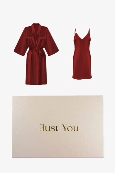 Zestaw - jedwabna koszulka nocna i krótki szlafrok bordowy