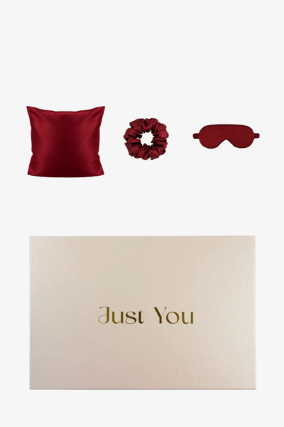 Zestaw Śpiącej Królewny - jedwabna opaska na oczy, poszewka na poduszkę, gumka do włosów midi