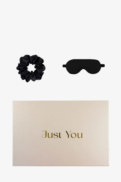 Zestaw Rytuał Nocy w kolorze czarnym - jedwabna opaska i gumka do włosów